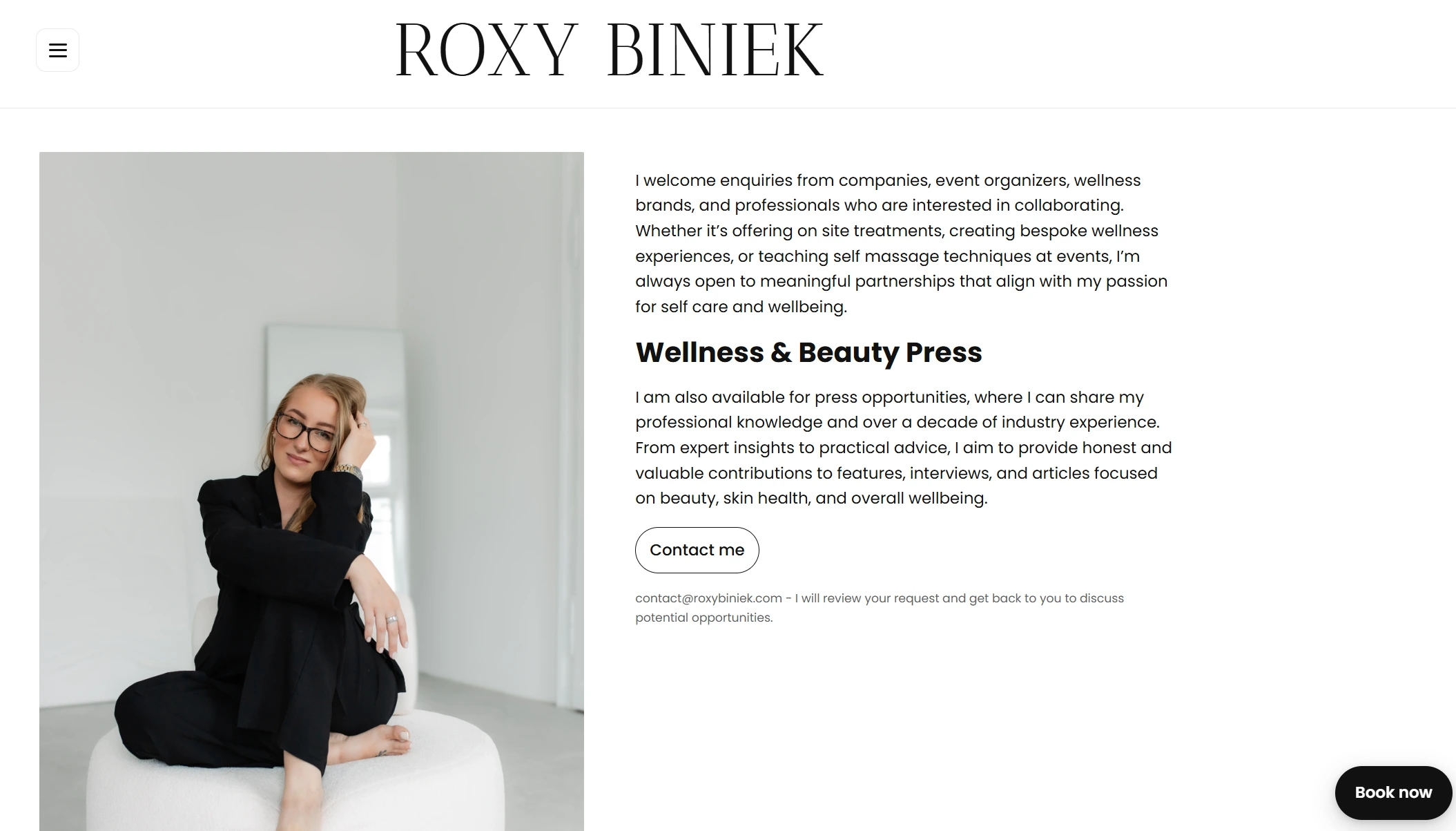 Homepage screenshot of roxybiniek.com website